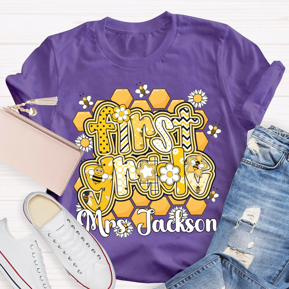 Personalized Name And Grade Bees And Flowers T-shirt