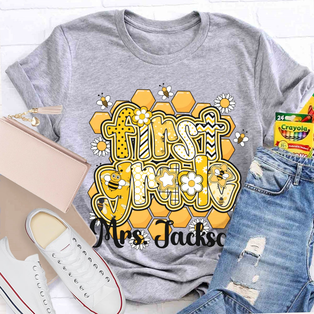 Personalized Name And Grade Bees And Flowers T-shirt