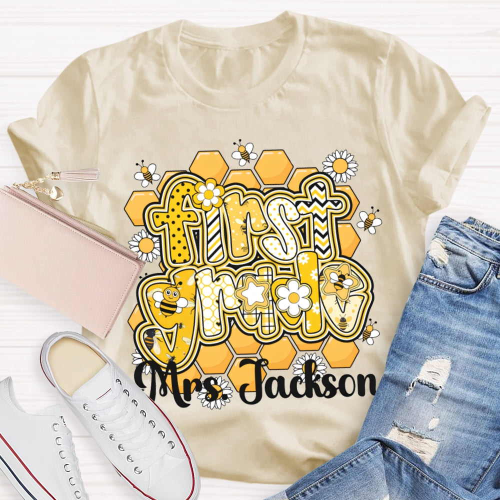 Personalized Name And Grade Bees And Flowers T-shirt