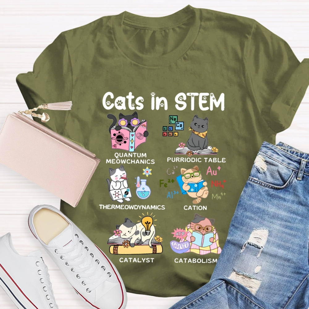 Cats In Stem Purriodic Table Thermodynamics Cation Catalyst Catabolism Science Teacher T-shirt