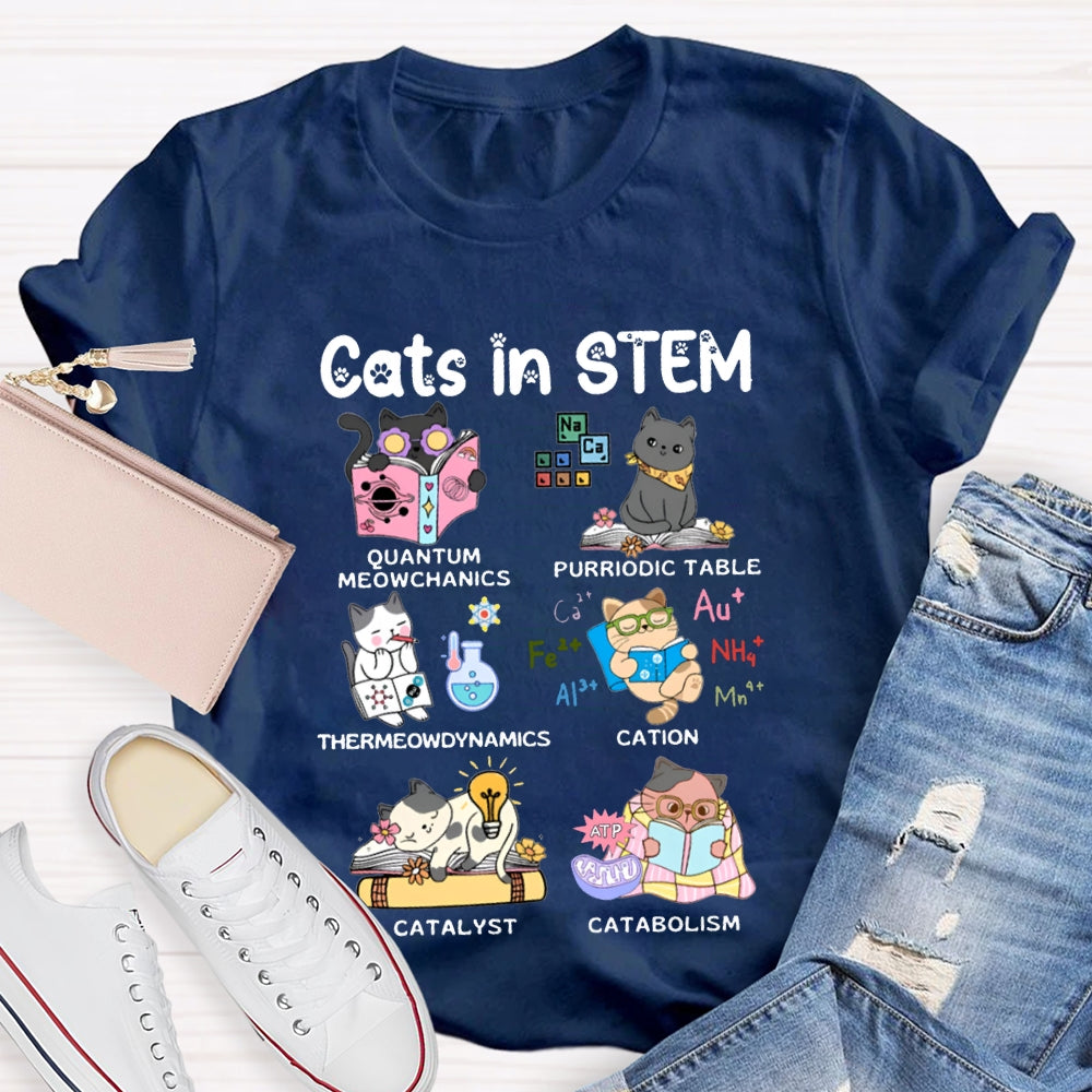 Cats In Stem Purriodic Table Thermodynamics Cation Catalyst Catabolism Science Teacher T-shirt