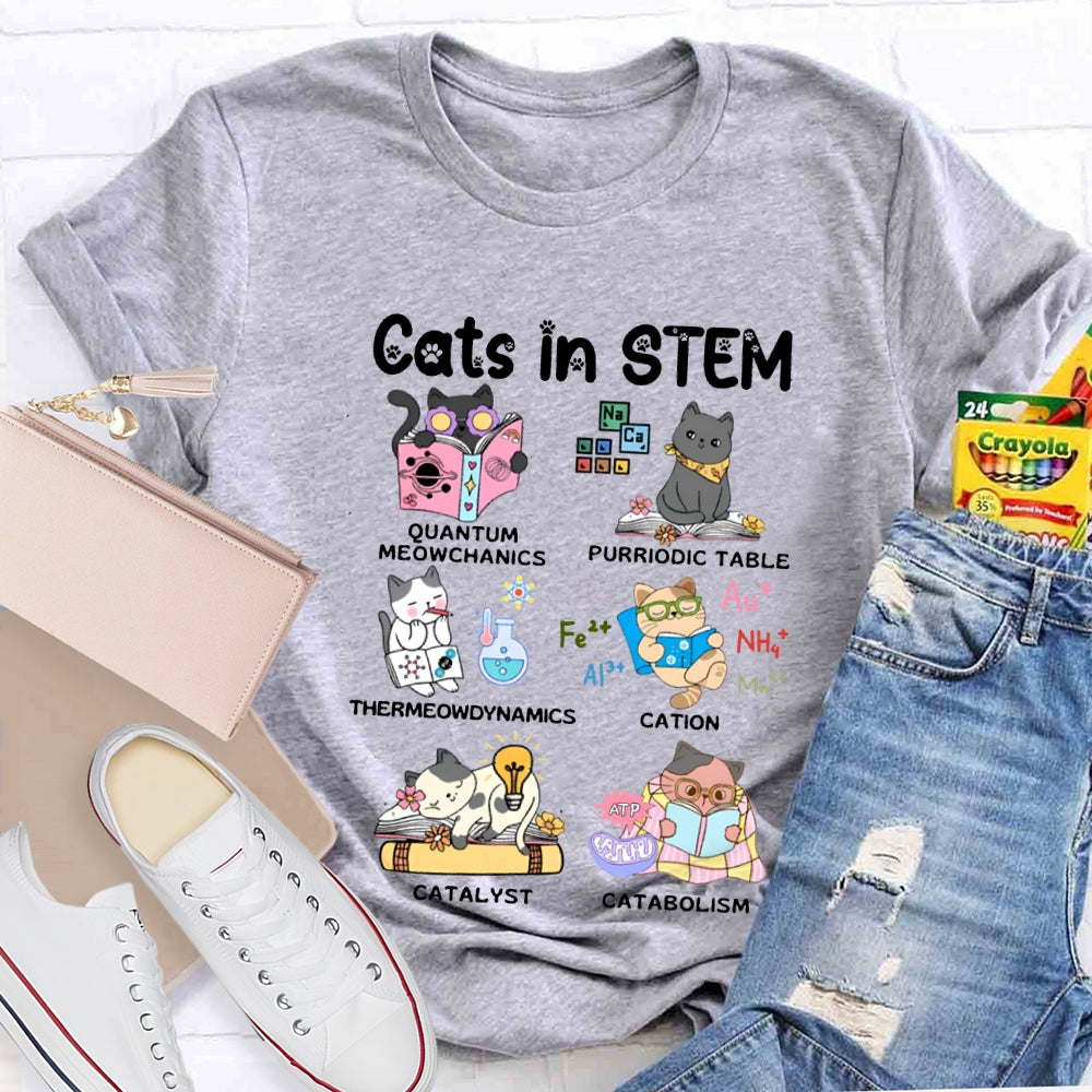 Cats In Stem Purriodic Table Thermodynamics Cation Catalyst Catabolism Science Teacher T-shirt