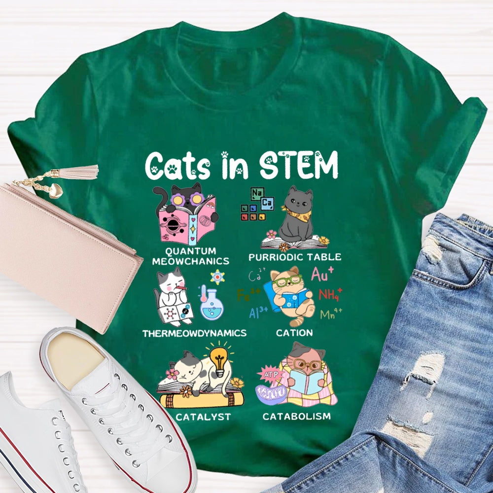 Cats In Stem Purriodic Table Thermodynamics Cation Catalyst Catabolism Science Teacher T-shirt