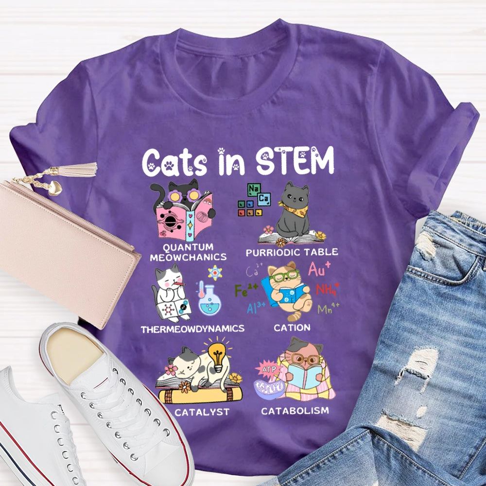 Cats In Stem Purriodic Table Thermodynamics Cation Catalyst Catabolism Science Teacher T-shirt