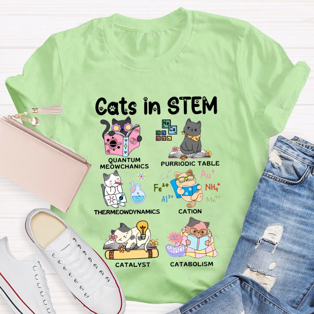 Cats In Stem Purriodic Table Thermodynamics Cation Catalyst Catabolism Science Teacher T-shirt