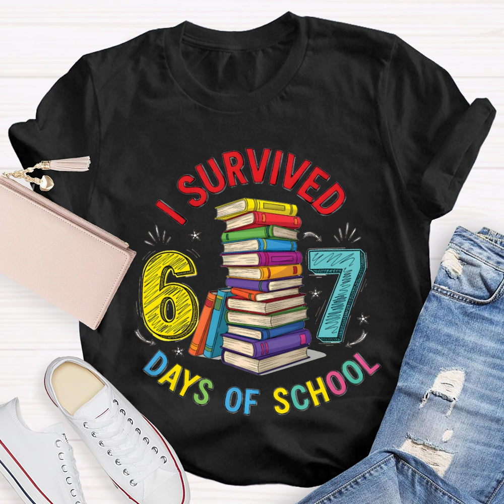 I Survived 67 Days Of School Colored Books And Fonts T-shirt