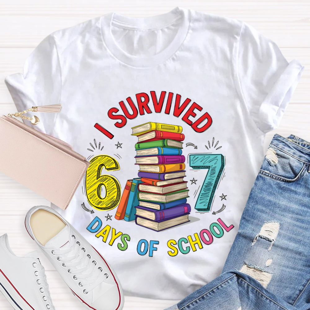 I Survived 67 Days Of School Colored Books And Fonts T-shirt