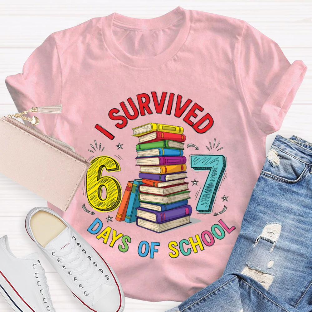 I Survived 67 Days Of School Colored Books And Fonts T-shirt