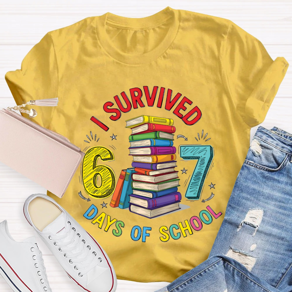 I Survived 67 Days Of School Colored Books And Fonts T-shirt