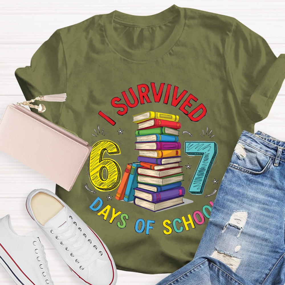 I Survived 67 Days Of School Colored Books And Fonts T-shirt