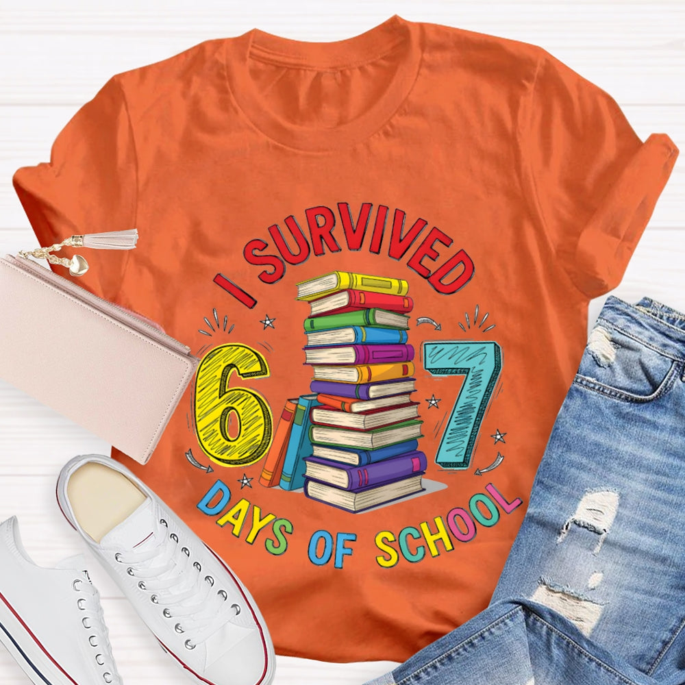 I Survived 67 Days Of School Colored Books And Fonts T-shirt