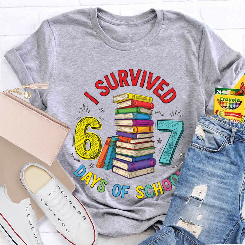 I Survived 67 Days Of School Colored Books And Fonts T-shirt