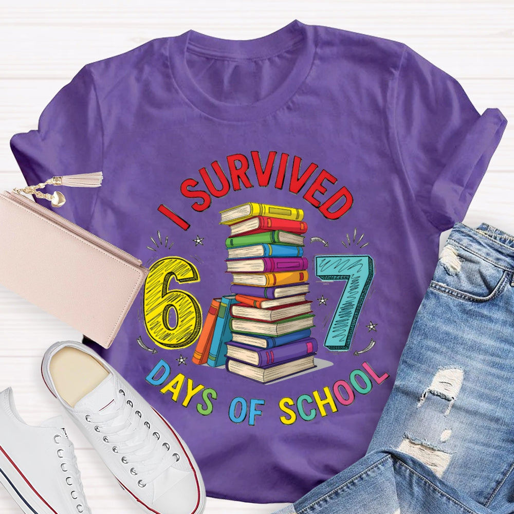 I Survived 67 Days Of School Colored Books And Fonts T-shirt