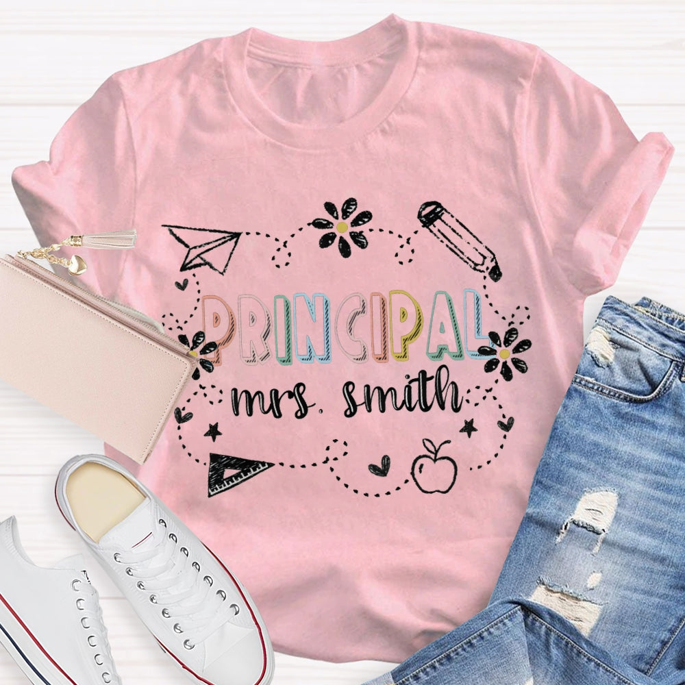 Personalized Name Principal Colorful Lettering Printing T-shirt