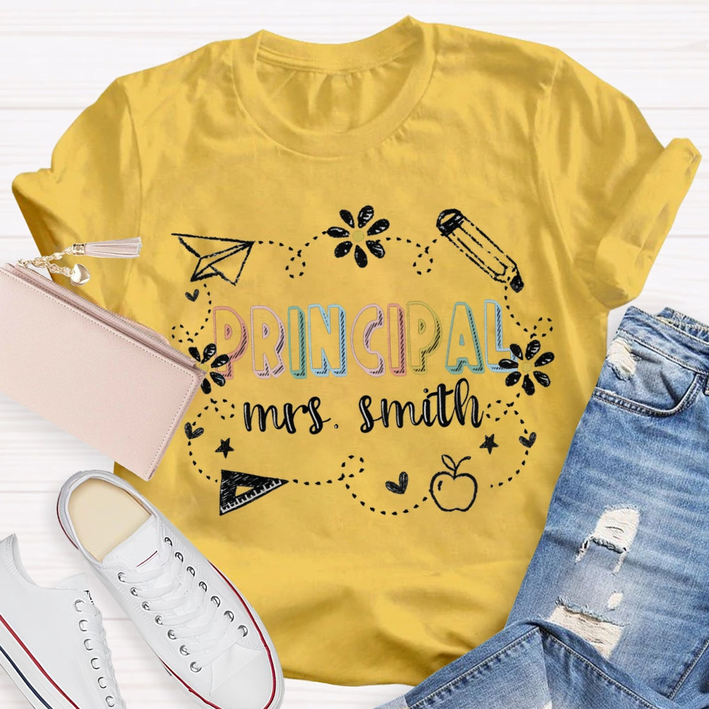 Personalized Name Principal Colorful Lettering Printing T-shirt