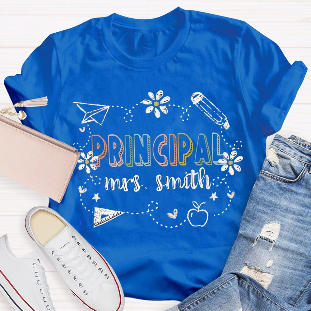 Personalized Name Principal Colorful Lettering Printing T-shirt