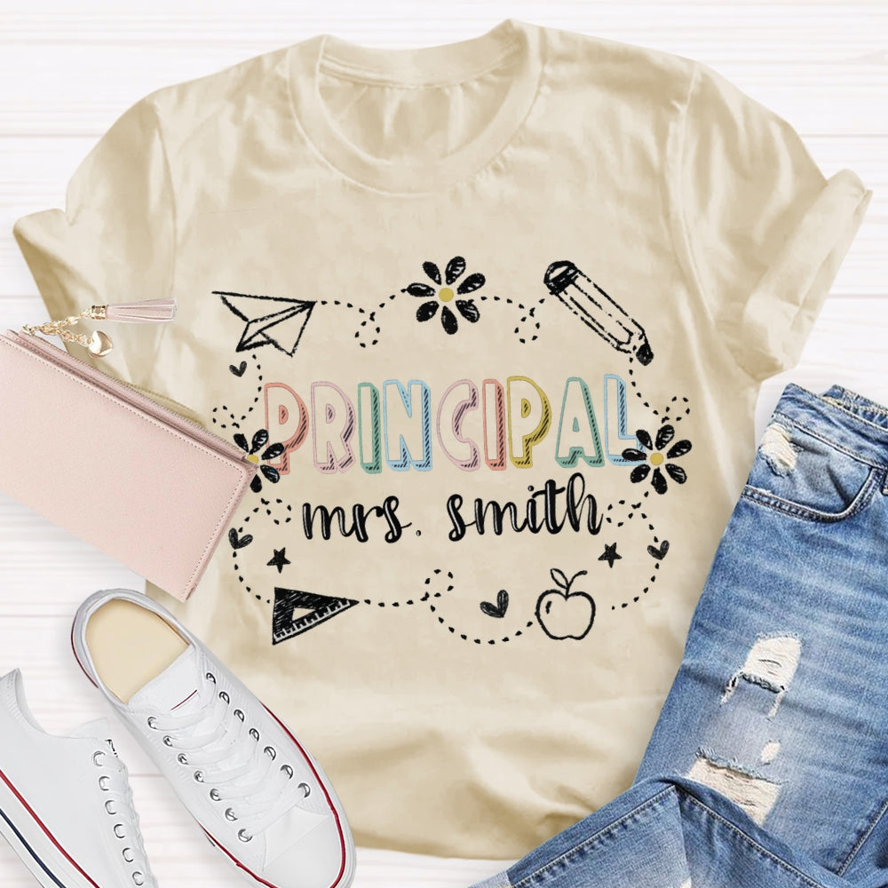 Personalized Name Principal Colorful Lettering Printing T-shirt