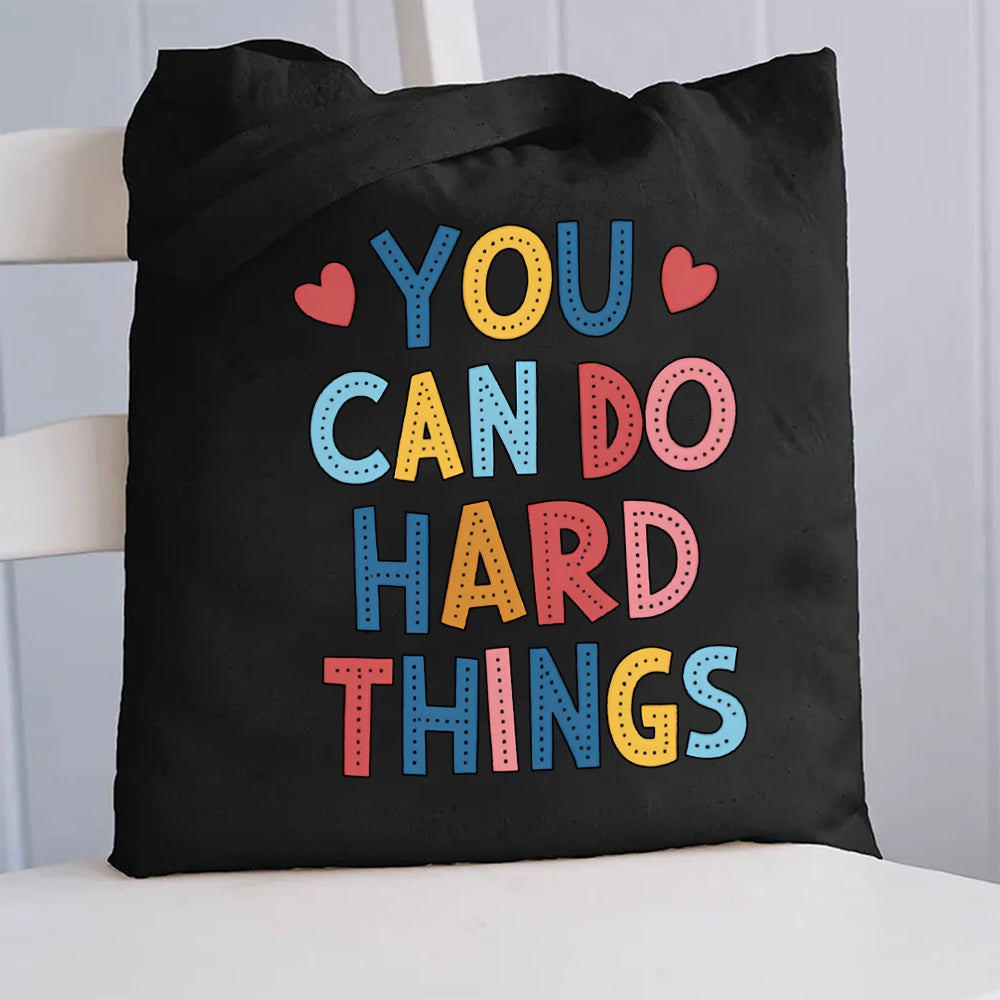 You Can Do Hard Things Red Heart Canvas Tote Bag