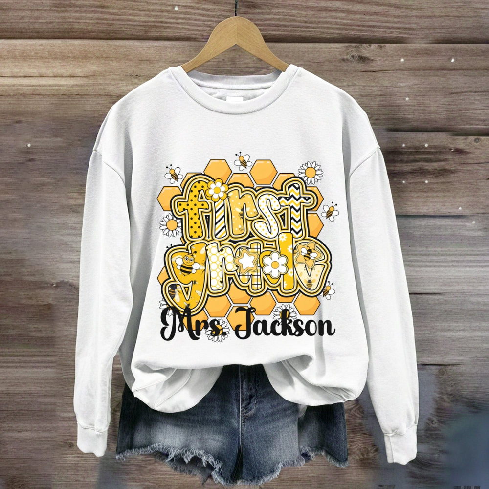 Personalized Grade And Name Happy Bee Sweatshirt