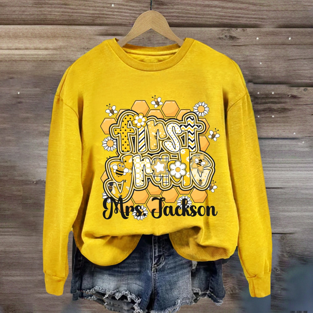Personalized Grade And Name Happy Bee Sweatshirt