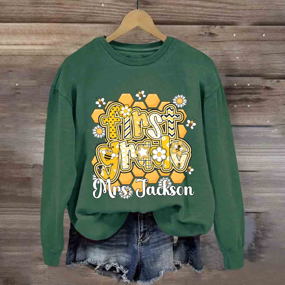 Personalized Grade And Name Happy Bee Sweatshirt