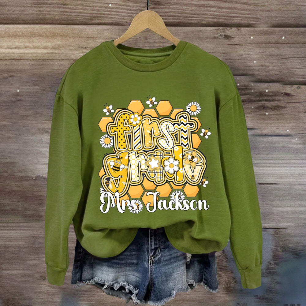 Personalized Grade And Name Happy Bee Sweatshirt