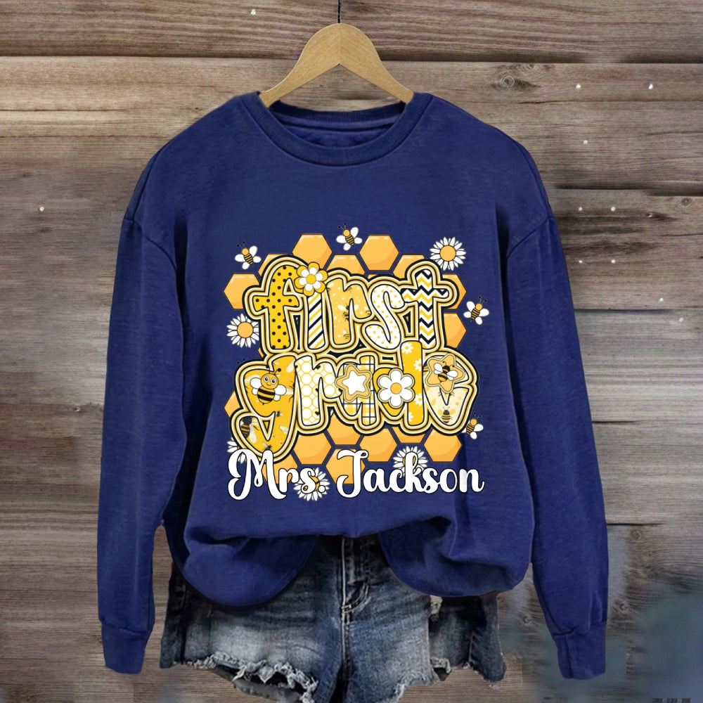 Personalized Grade And Name Happy Bee Sweatshirt