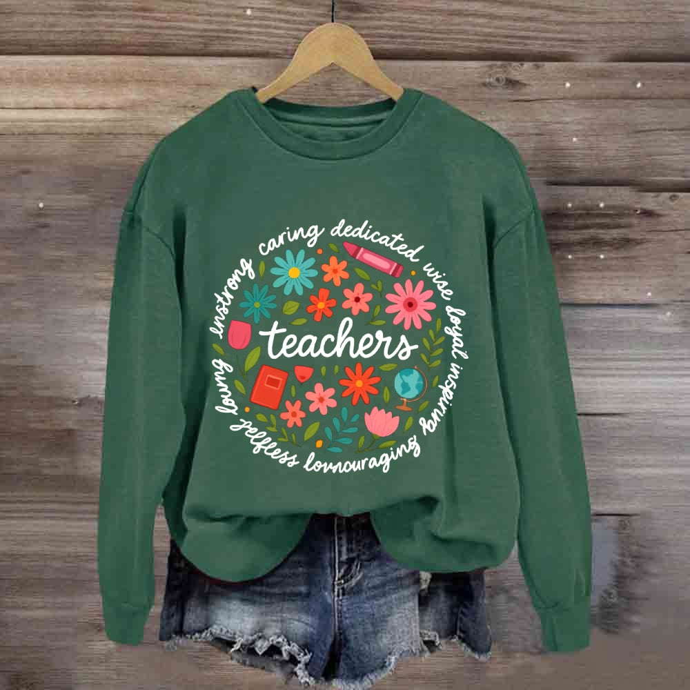 Teacher Caring Dedicated Wise Inspiring Encouraging Colorful Sweatshirt