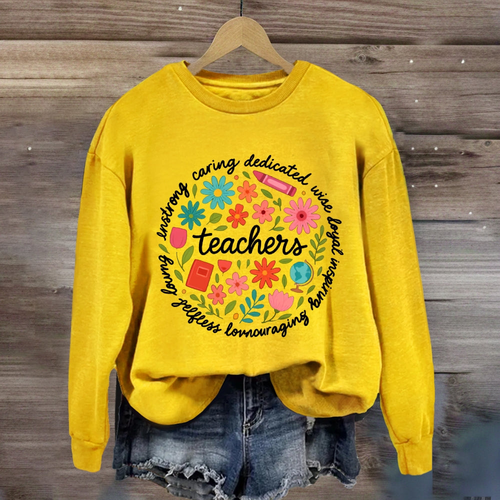 Teacher Caring Dedicated Wise Inspiring Encouraging Colorful Sweatshirt