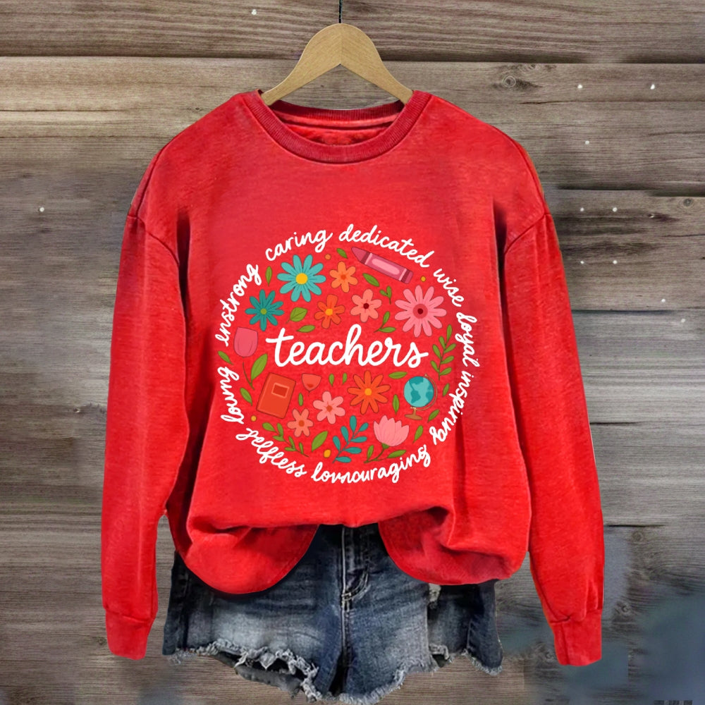 Teacher Caring Dedicated Wise Inspiring Encouraging Colorful Sweatshirt