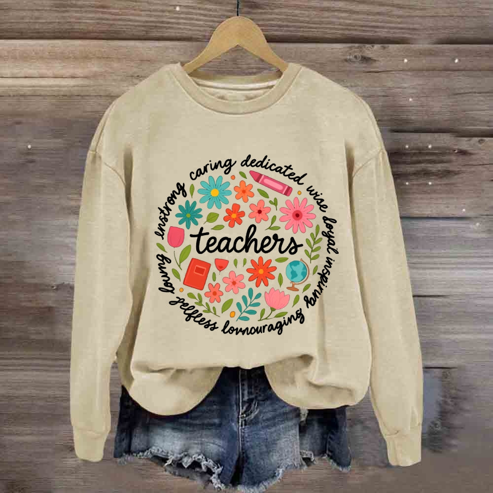 Teacher Caring Dedicated Wise Inspiring Encouraging Colorful Sweatshirt