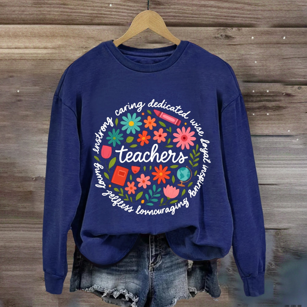 Teacher Caring Dedicated Wise Inspiring Encouraging Colorful Sweatshirt