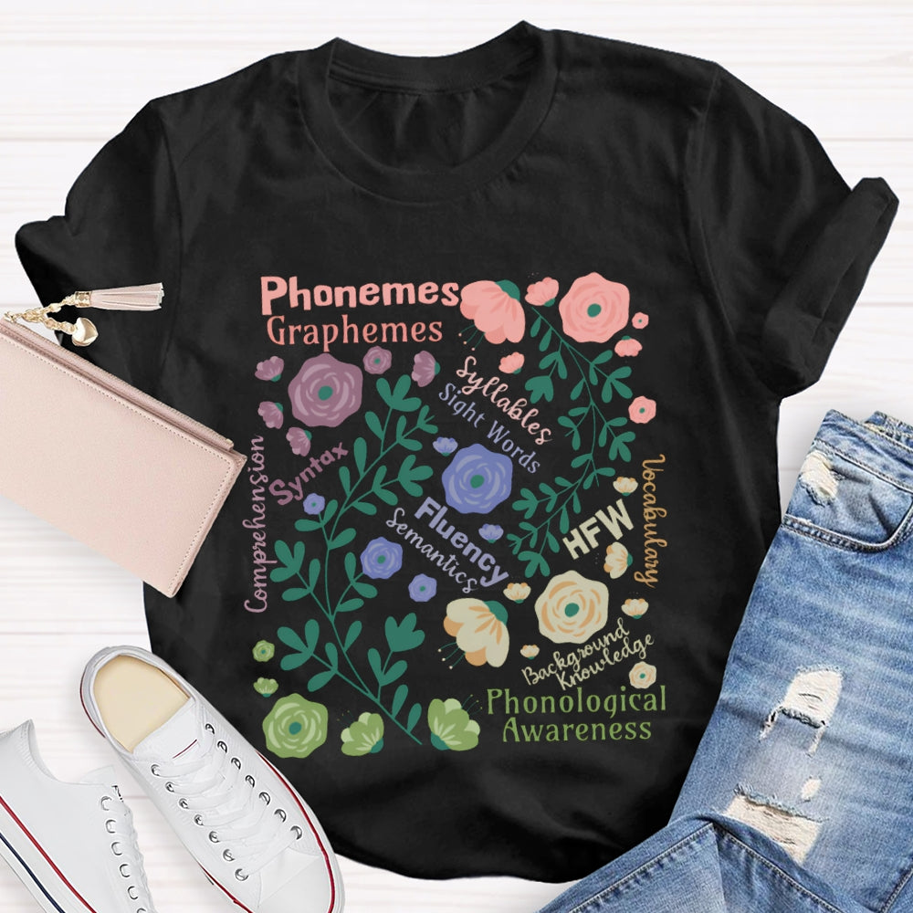 Phonemes Graphemes Syntax Fluency Awareness English Teacher T-shirt