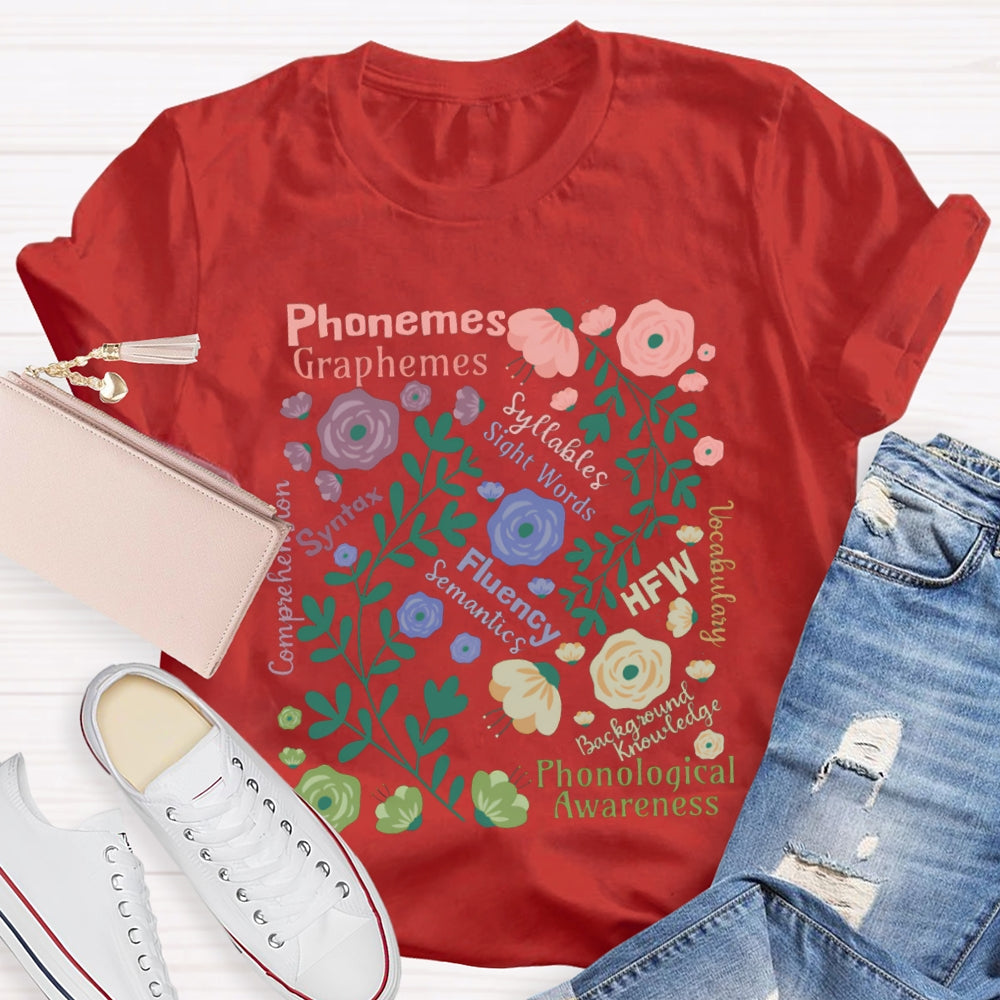Phonemes Graphemes Syntax Fluency Awareness English Teacher T-shirt