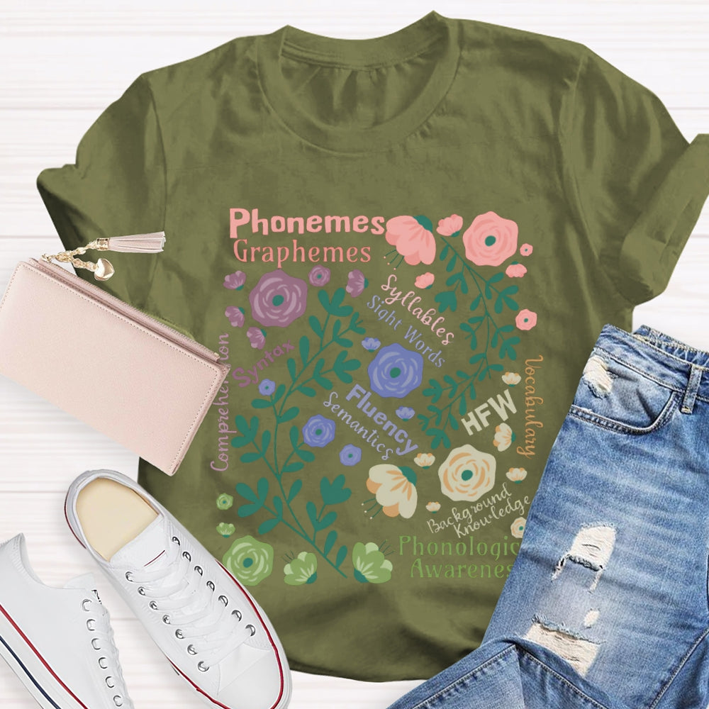 Phonemes Graphemes Syntax Fluency Awareness English Teacher T-shirt