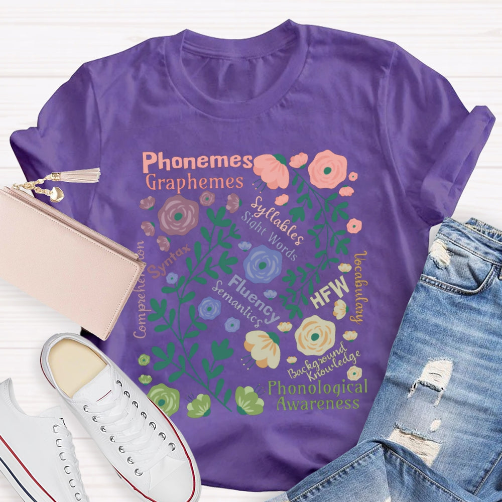 Phonemes Graphemes Syntax Fluency Awareness English Teacher T-shirt