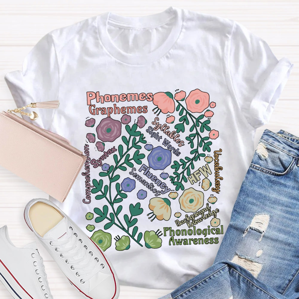 Phonemes Graphemes Syntax Fluency Awareness English Teacher T-shirt