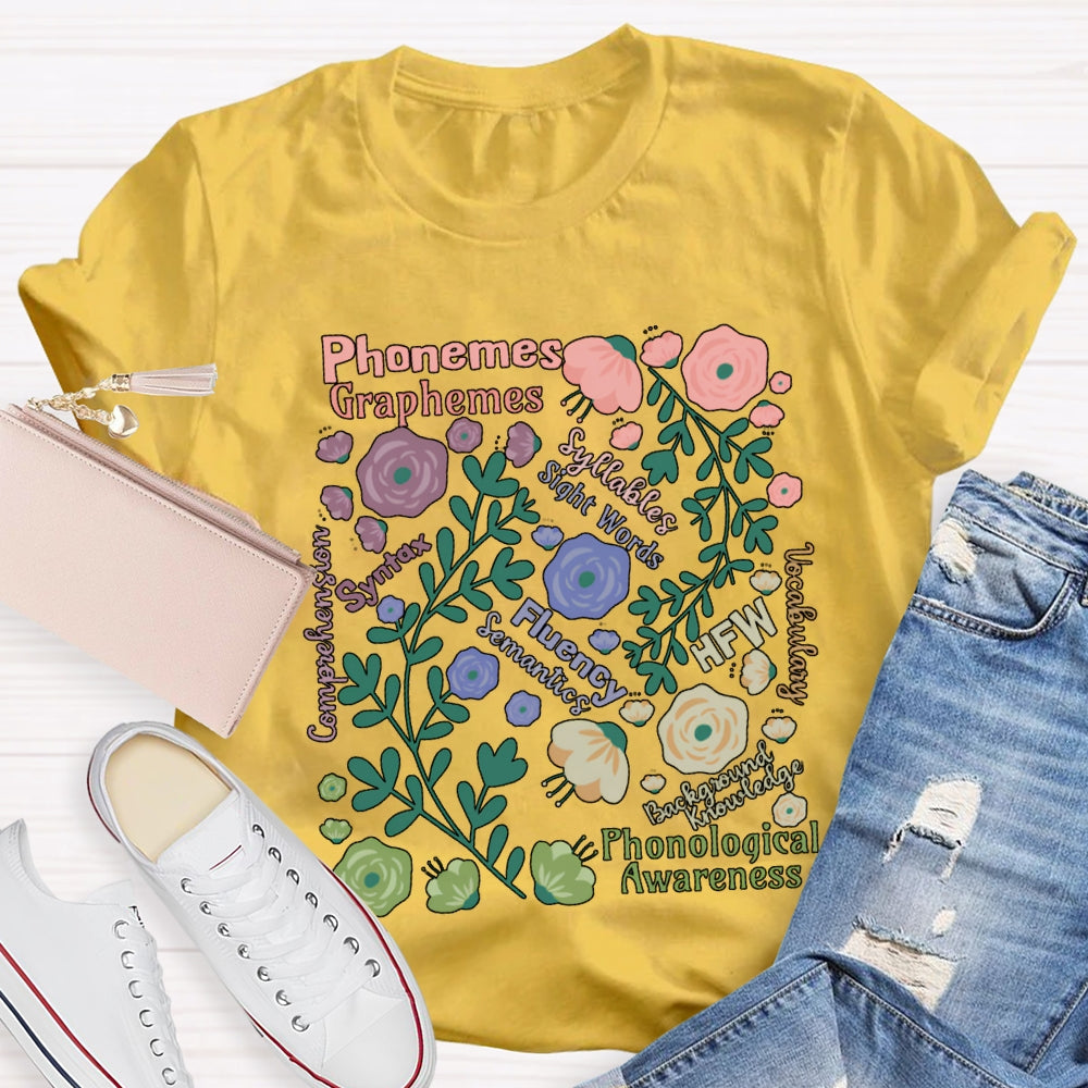 Phonemes Graphemes Syntax Fluency Awareness English Teacher T-shirt
