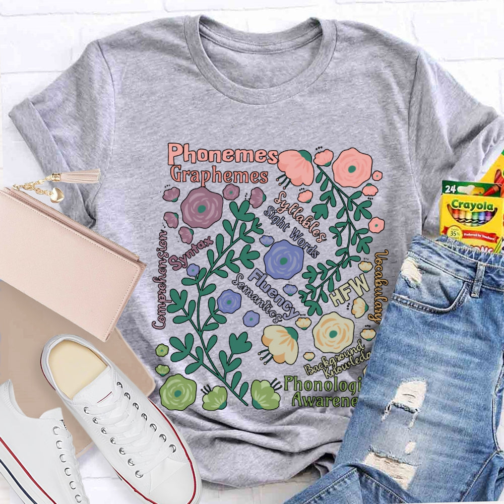 Phonemes Graphemes Syntax Fluency Awareness English Teacher T-shirt