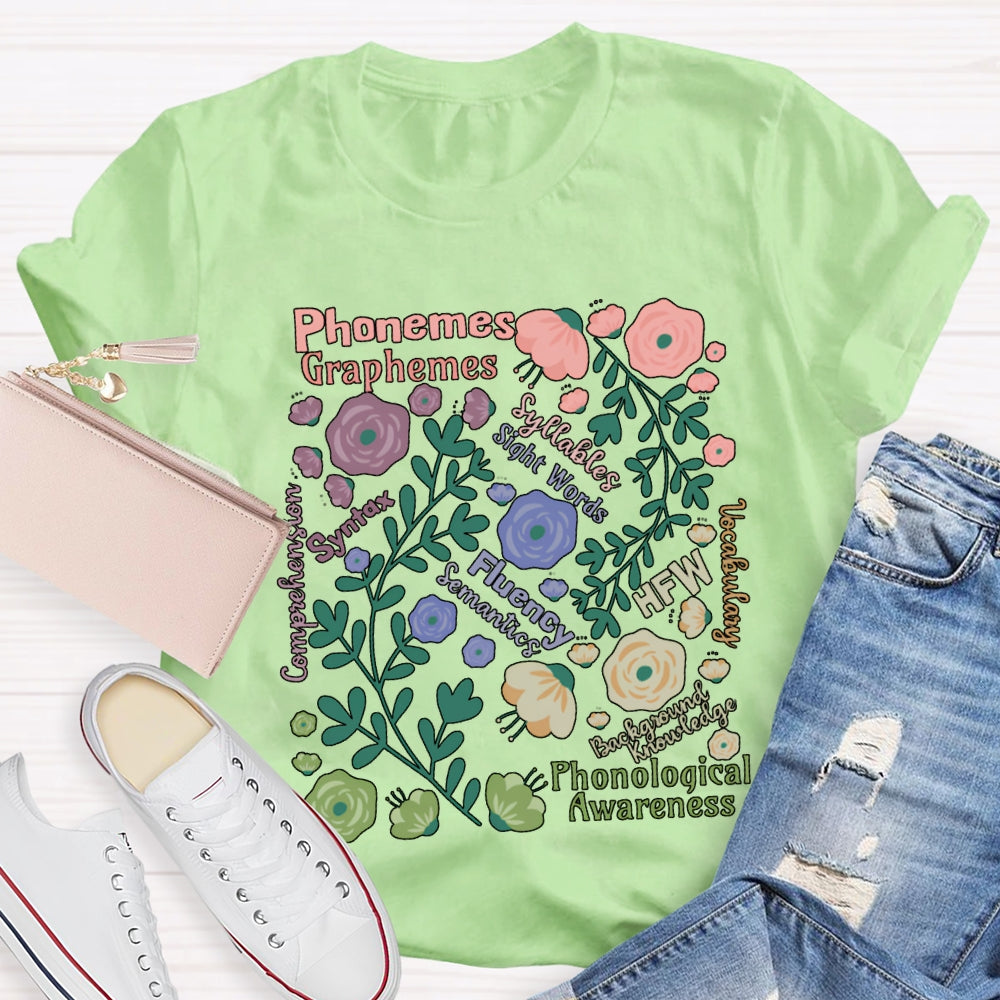 Phonemes Graphemes Syntax Fluency Awareness English Teacher T-shirt