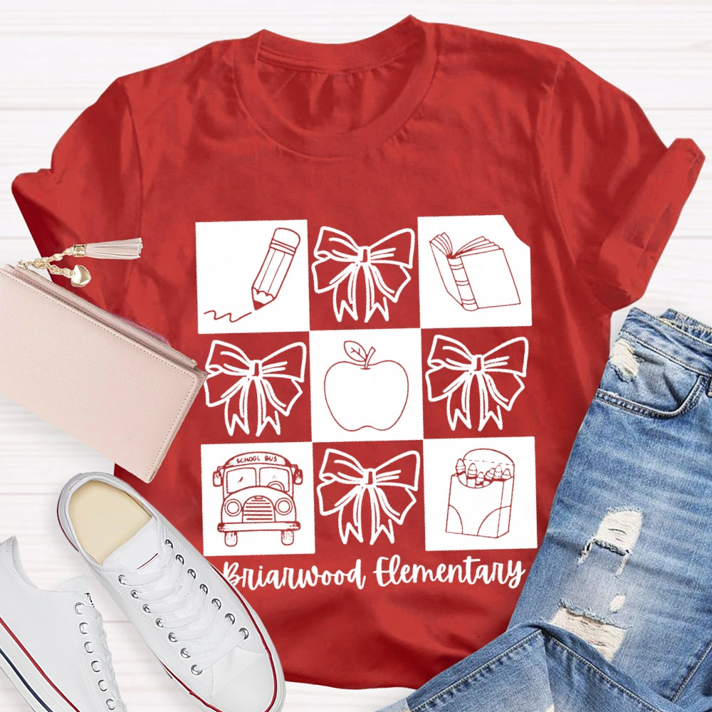 Personalized School Name Simple Line Drawing Of A Bow T-shirt