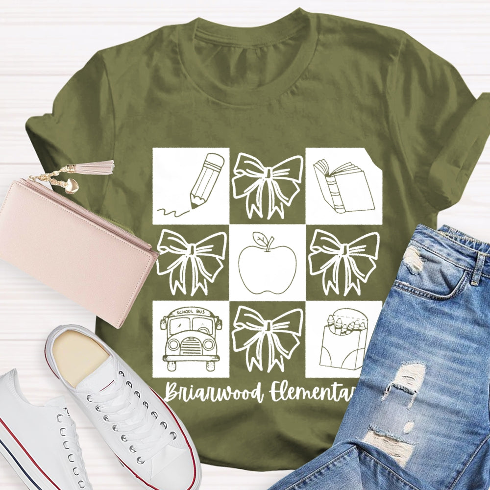Personalized School Name Simple Line Drawing Of A Bow T-shirt