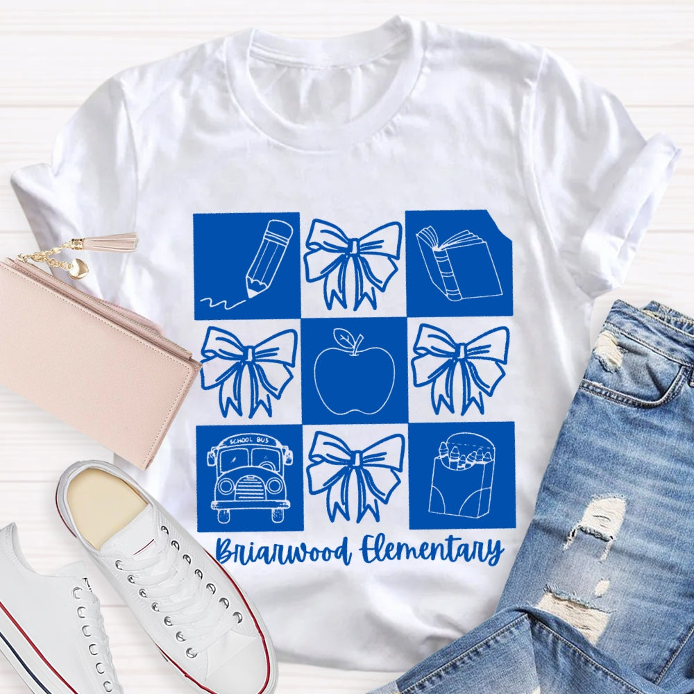 Personalized School Name Simple Line Drawing Of A Bow T-shirt