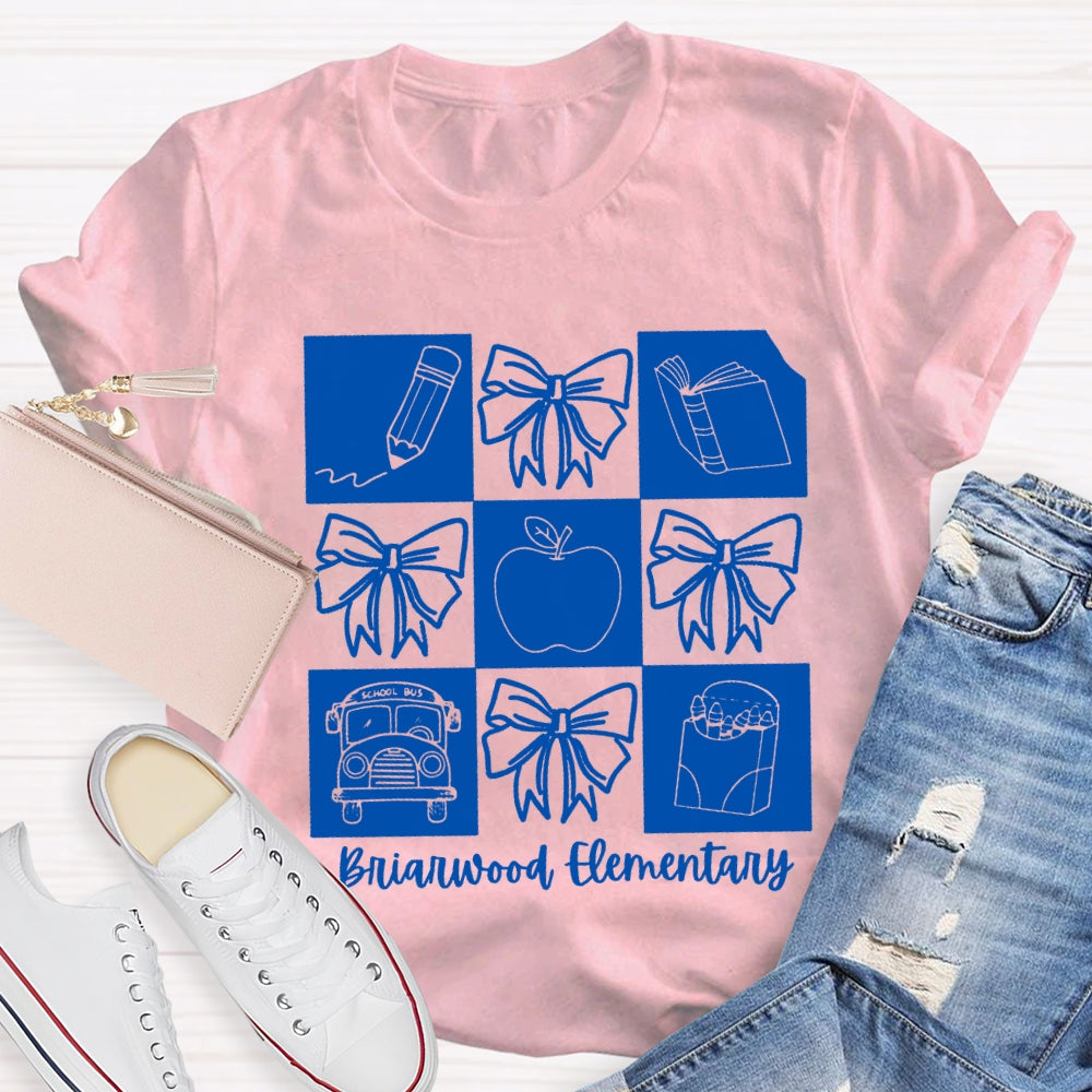Personalized School Name Simple Line Drawing Of A Bow T-shirt