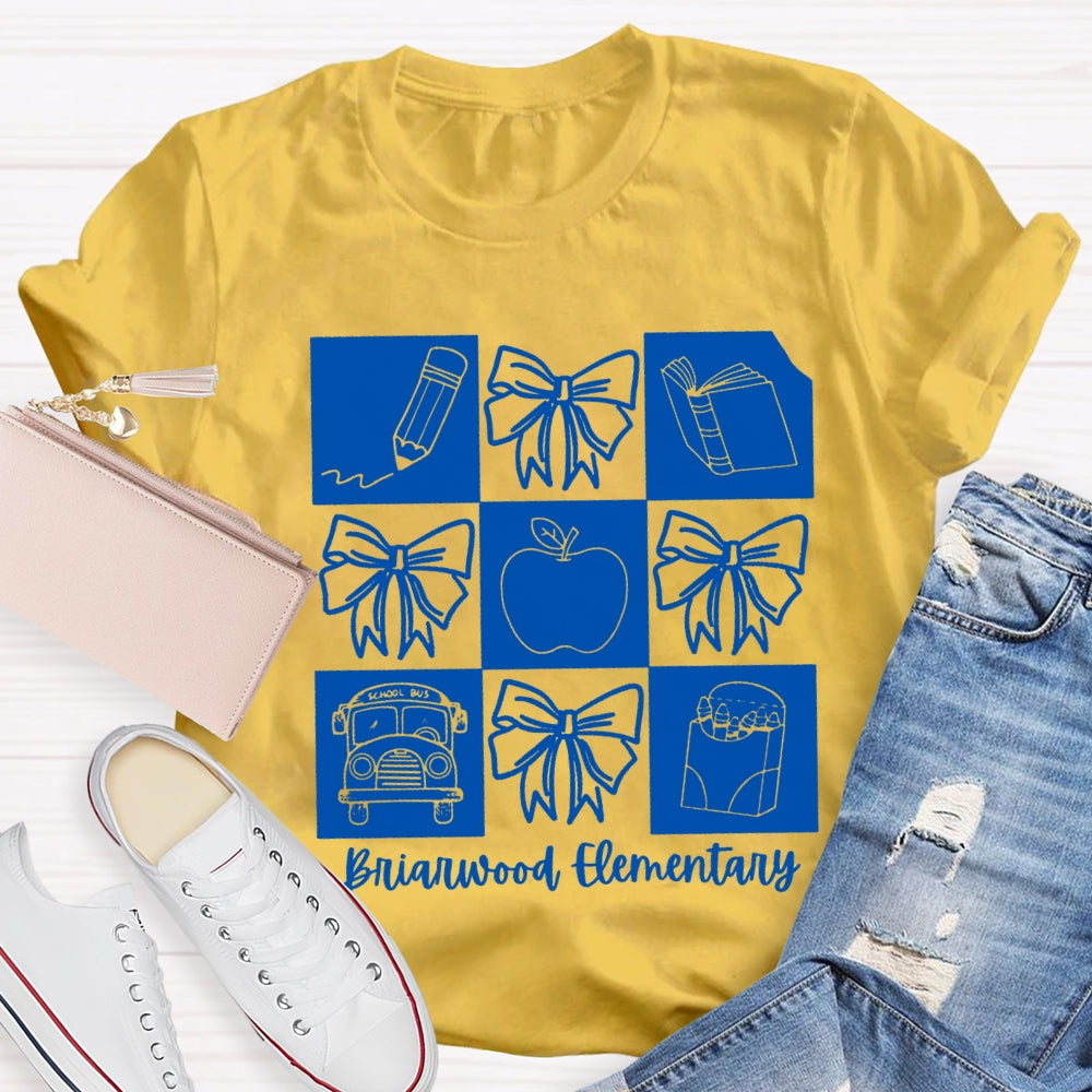Personalized School Name Simple Line Drawing Of A Bow T-shirt