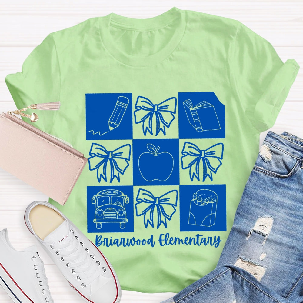 Personalized School Name Simple Line Drawing Of A Bow T-shirt