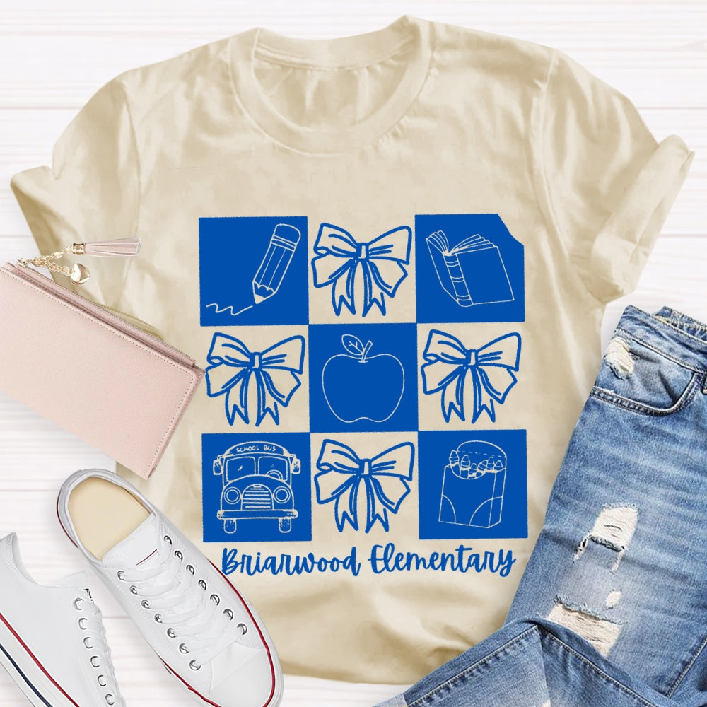 Personalized School Name Simple Line Drawing Of A Bow T-shirt