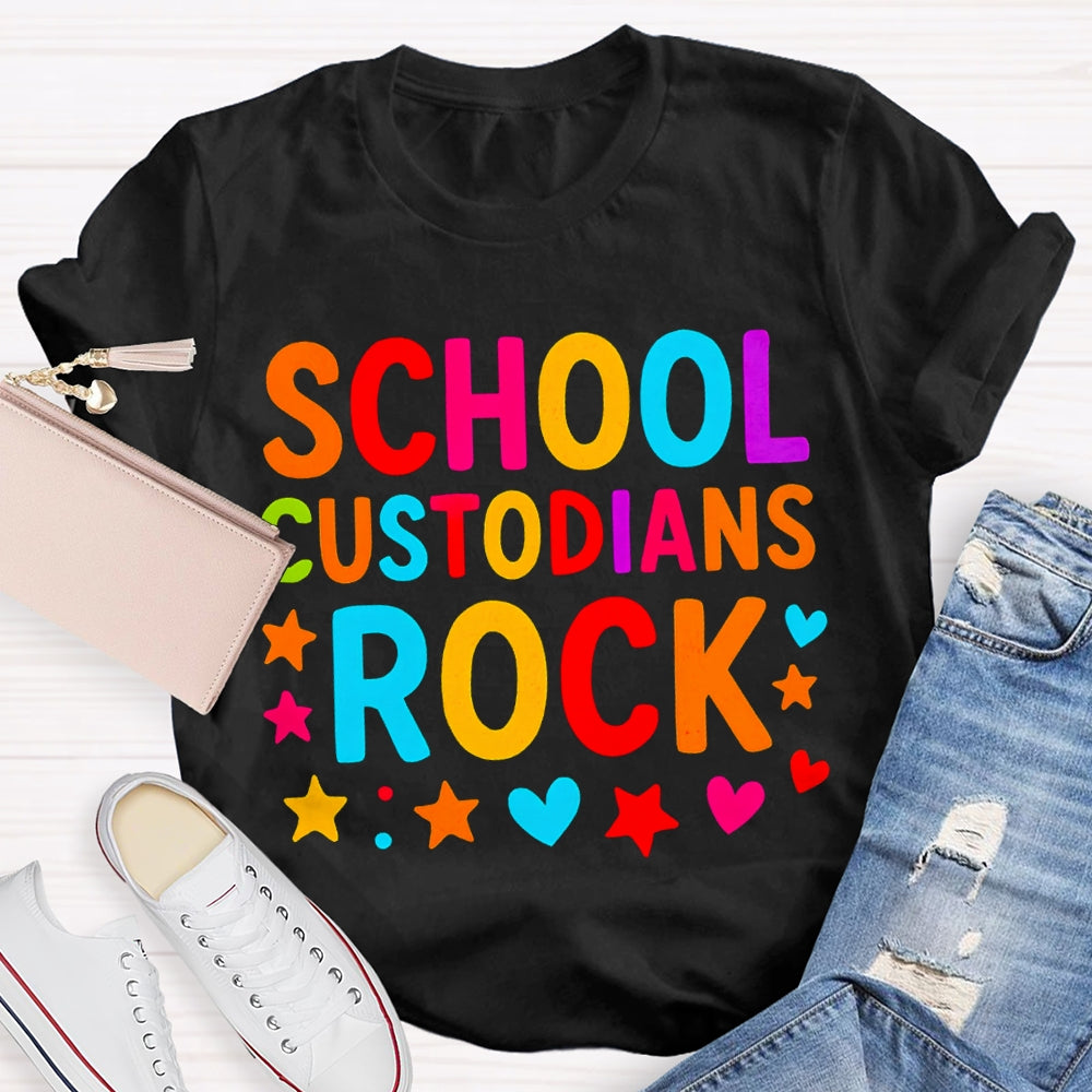 School Custodian Rock Colorful Fonts And Star Prints T-shirt