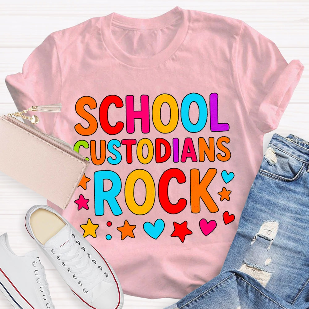 School Custodian Rock Colorful Fonts And Star Prints T-shirt