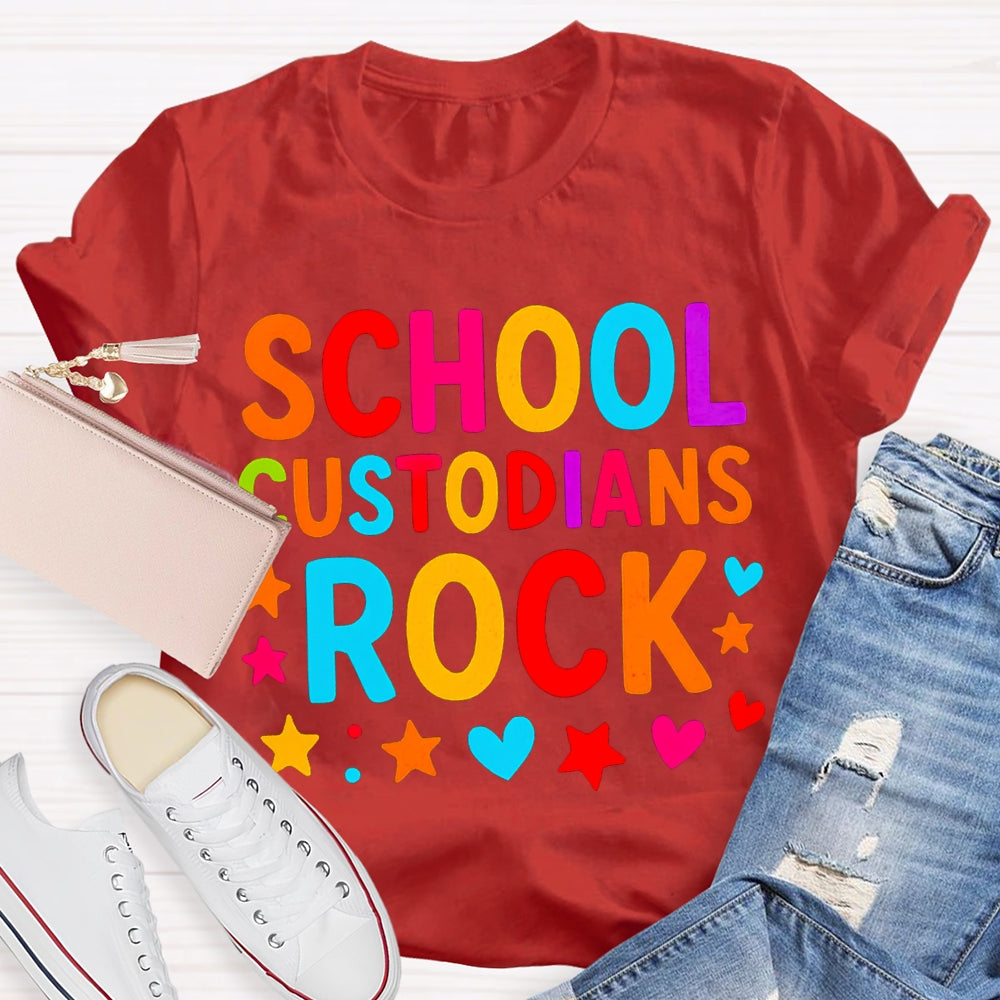 School Custodian Rock Colorful Fonts And Star Prints T-shirt